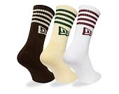 Ponožky New Era - Stripe Crew Socks 3pk - Brown / Cream / White