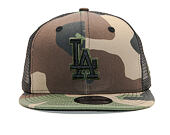 Kšiltovka New Era 9FIFTY Trucker Los Angeles Dodgers Essential Woodland Camo/Black Snapback