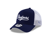 Kšiltovka New Era 9FORTY A-Frame Trucker MLB Team Script Los Angeles Dodgers Dark Royal / White