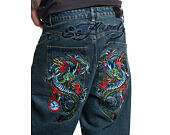 Kalhoty Ed Hardy - Mens Fireball Dragon Dirty Wash Xxtra Denim Trousers Jeans - Green Tint