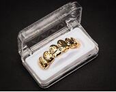 Pozlacené zuby King Ice Gold 3D Weed Leaves Top Grillz